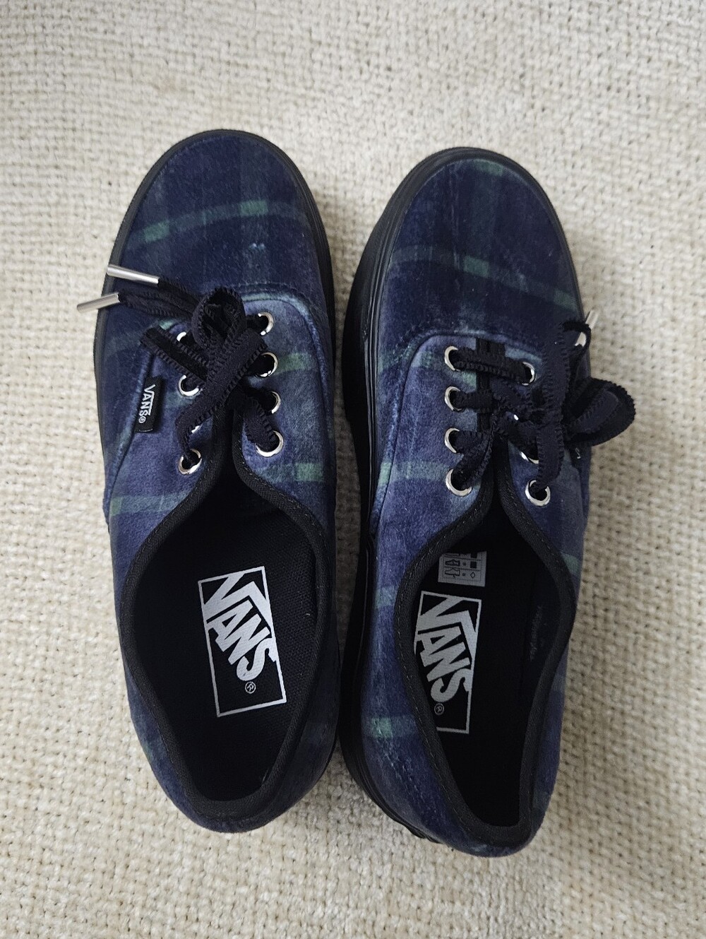 Vans Blue and Green Plaid Canvas Low-Top Sneakers